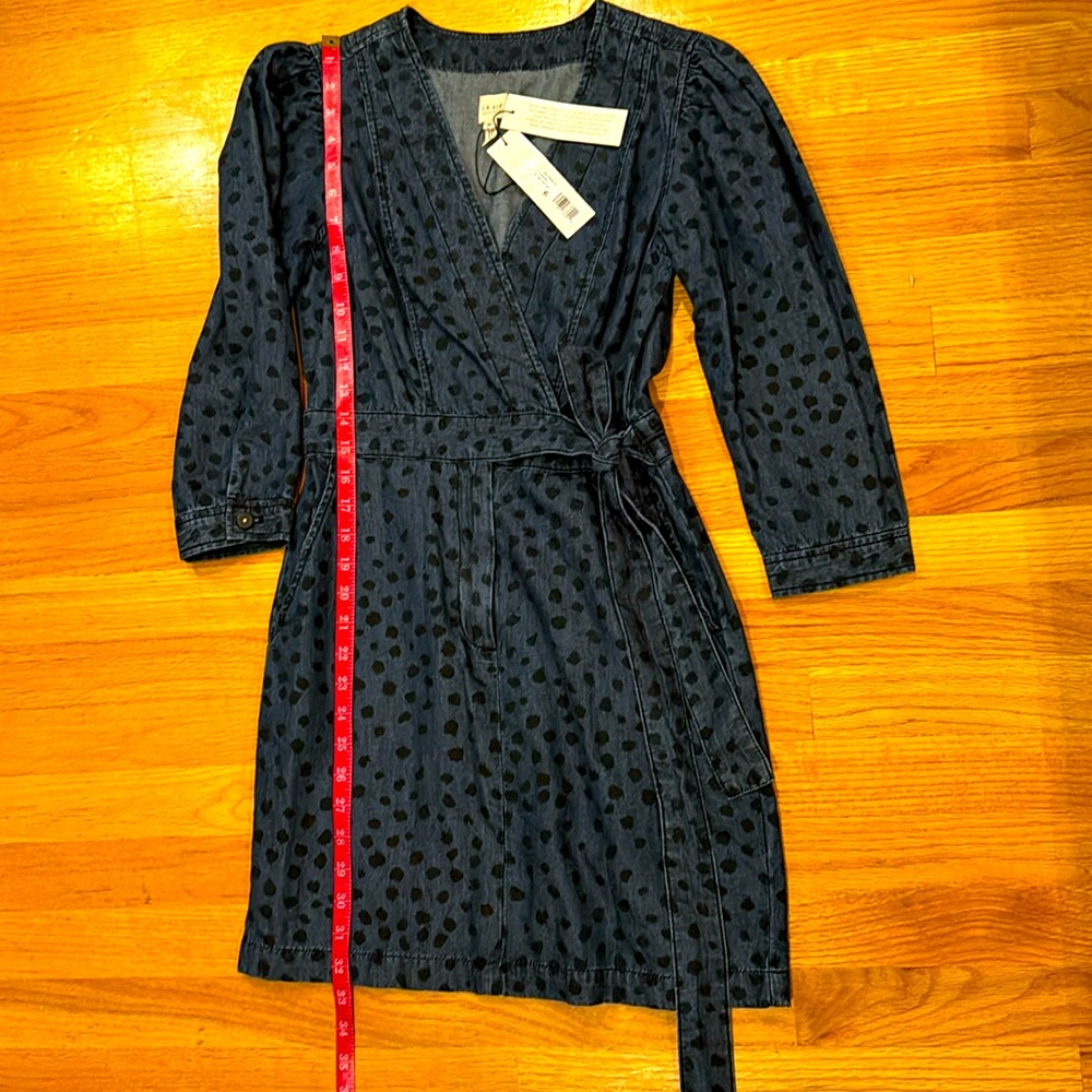 Rebecca TaylorLa Vie XS NWT denim mini animal print self tie belt puff sleeves